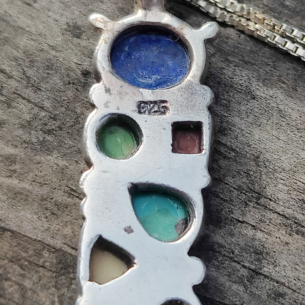 Vintage Sterling Multi Gemstone Pendant Necklace - Picture 5 of 8